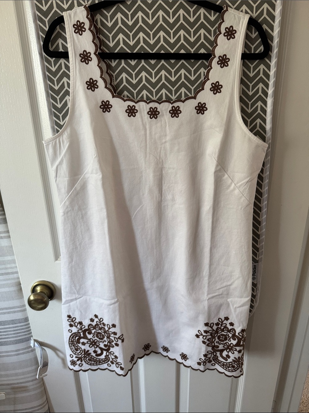 LOFT White Tank Top with Brown Floral Embroidery